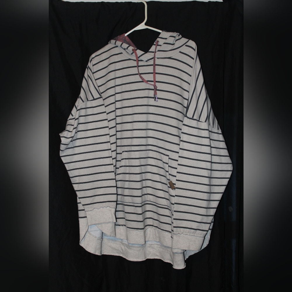 Maurices striped sweatshirt with plaid hood